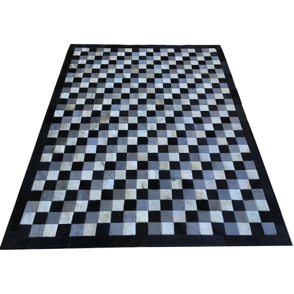 Tapete De Couro Tricolor Preto Branco Cinza 1,50X2,00 Bordas