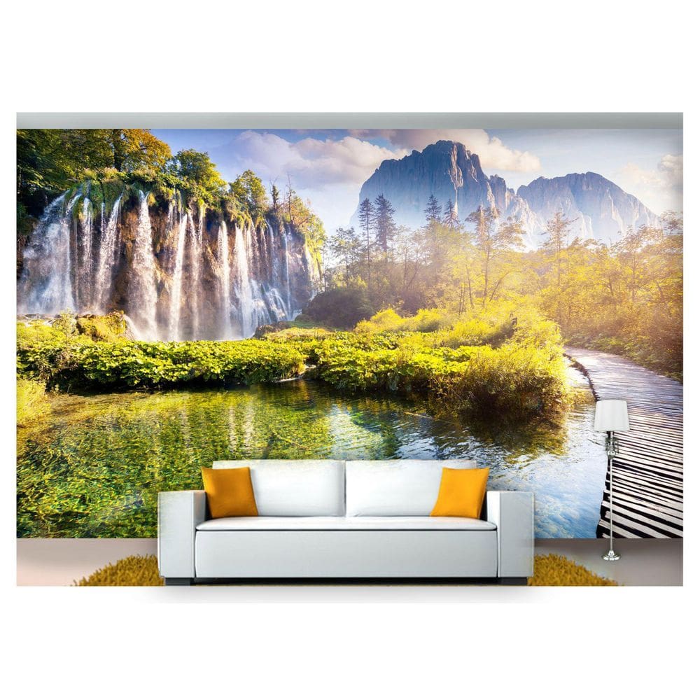 Papel De Parede Cachoeira Natureza Outono 3D Nch144
