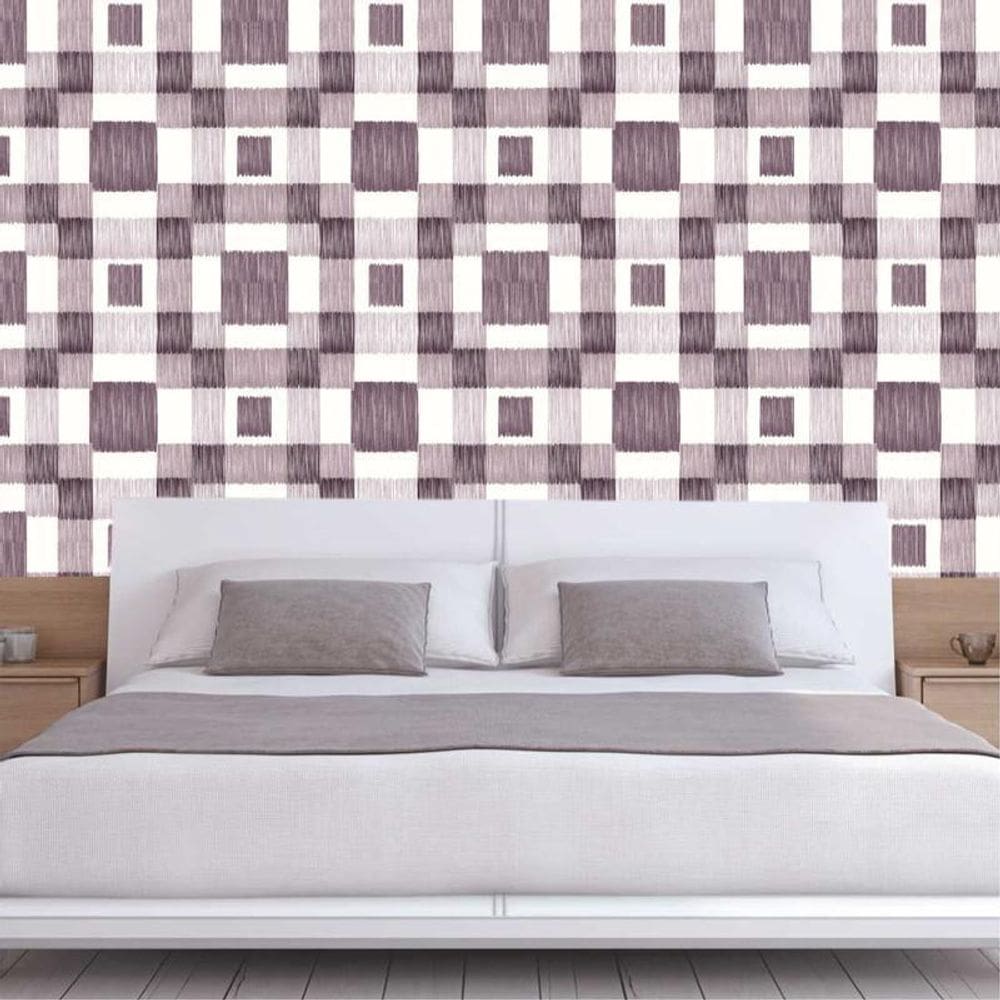 Papel De Parede Geométrico Quadrados Riscados Autocolante
