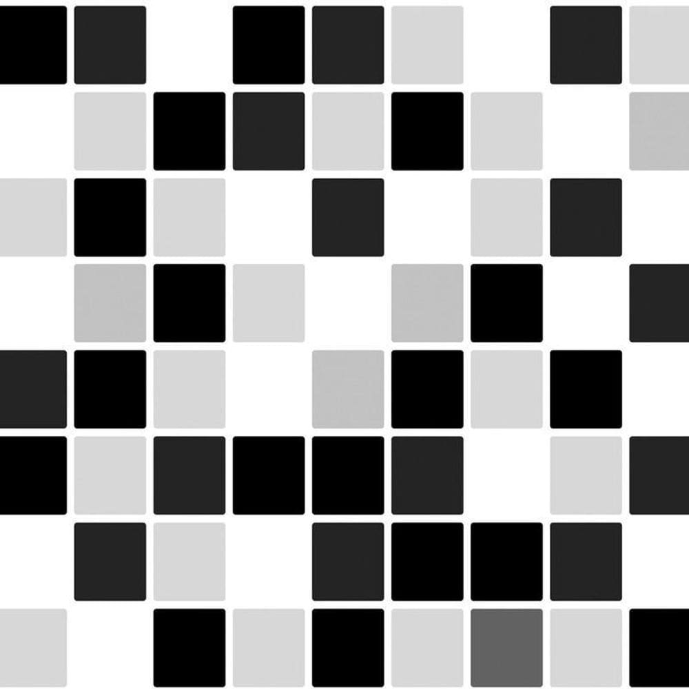 Papel De Parede Pastilha Preto Branco Cinza Adesivo Cozinha