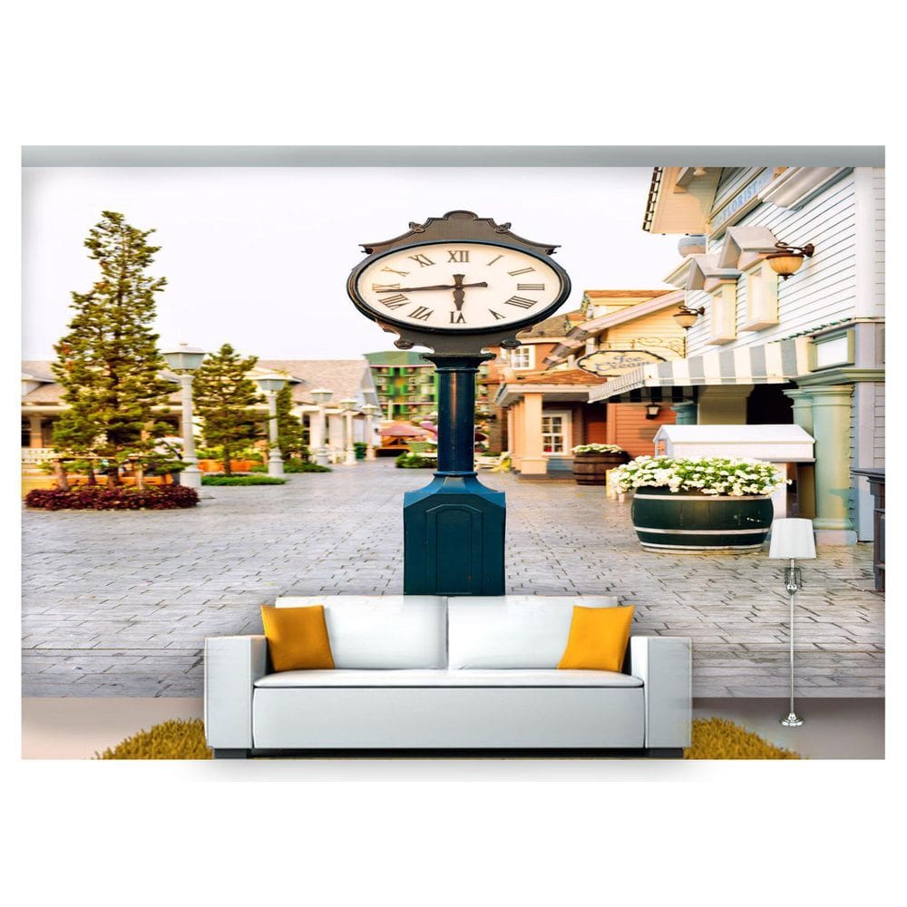 Papel De Parede Cidade Antiga Relógio Rua 3D Cda11