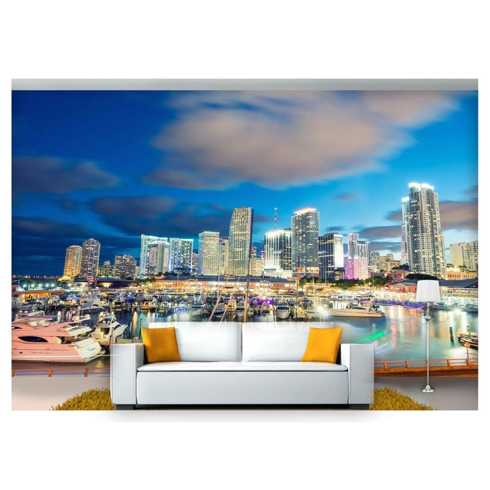 Papel De Parede Cidade Prédios Luzes Noite 3D Ncd244