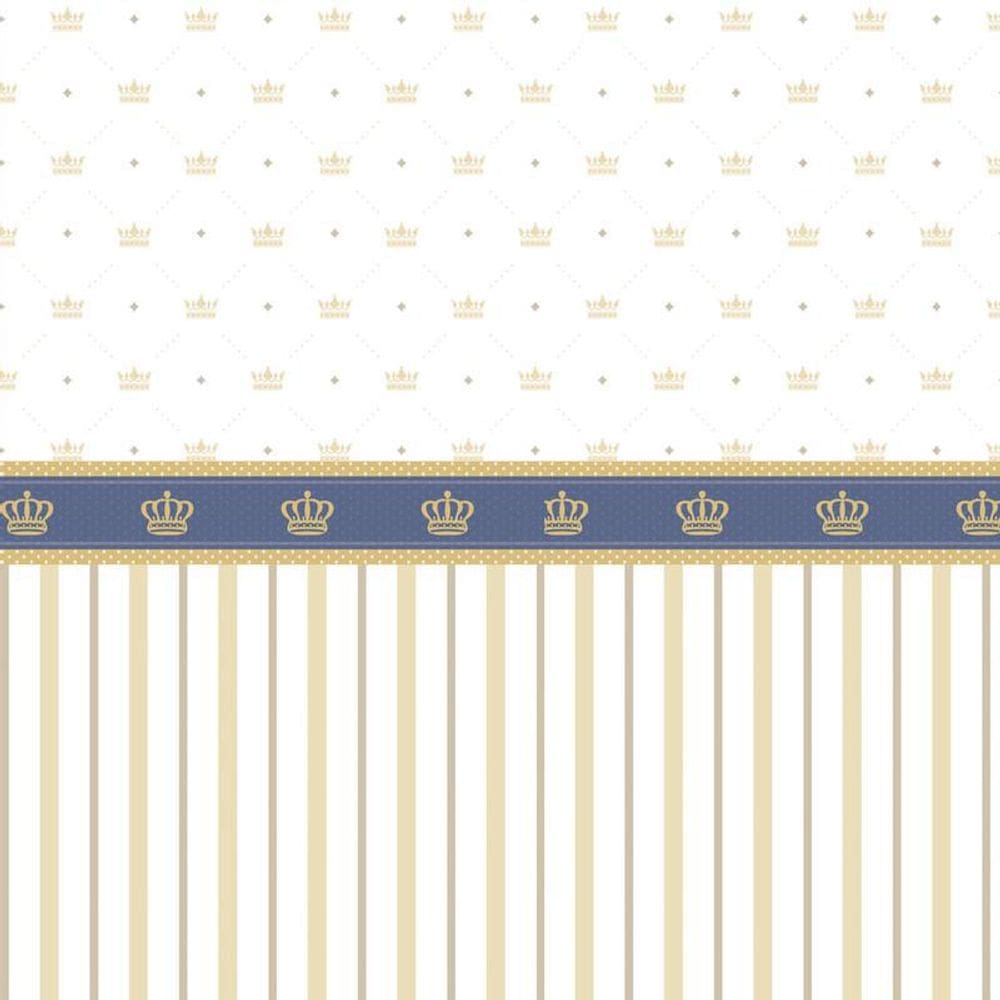 Papel Parede Faixa Azul E Listrado Dourado Adesivo Infantil