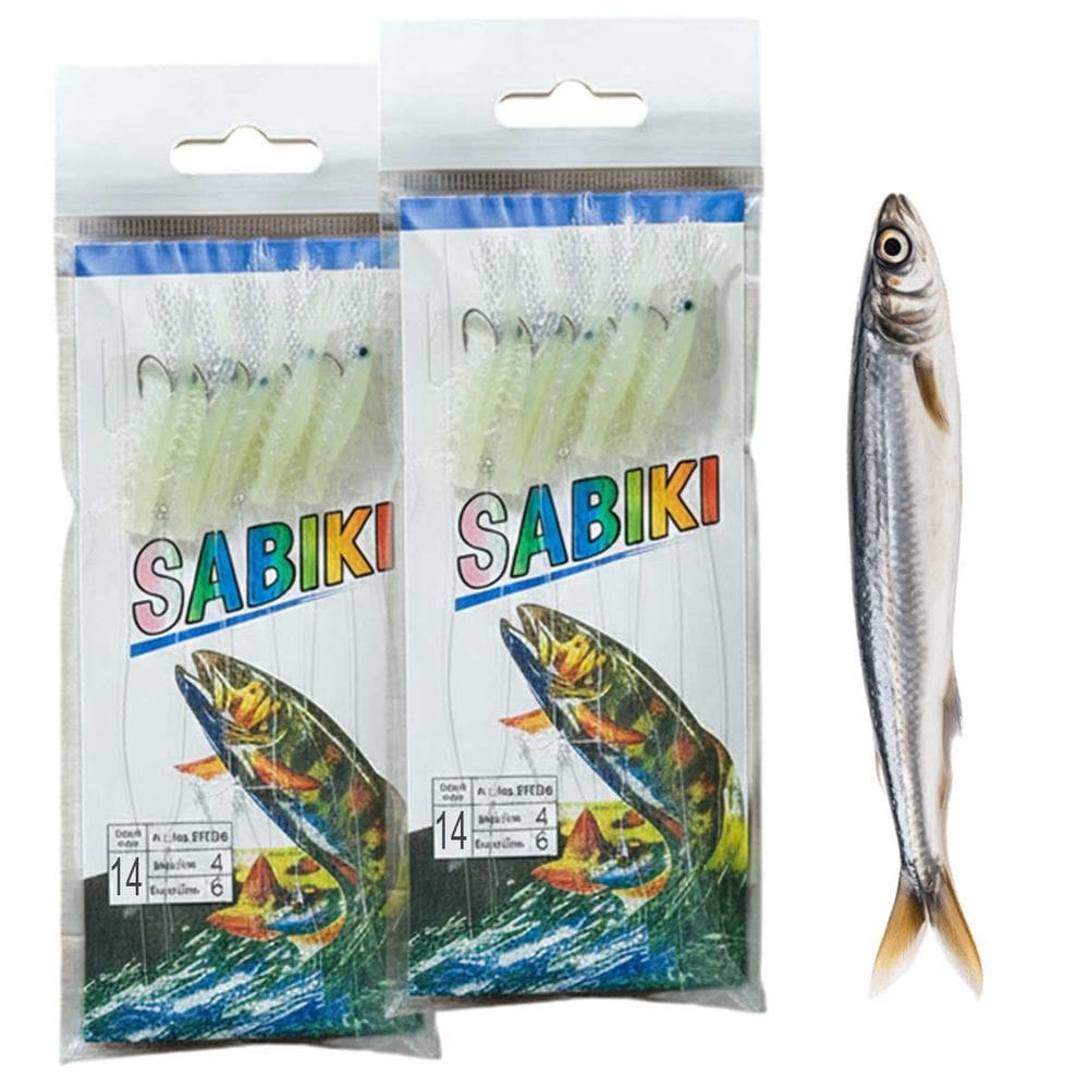 Sabiki Isca Kit 2 Uni Camarao Artificial Anzol 14 Fluorescente Lambari Robalo Tainha Mar Rio Lago Acude Pescaria