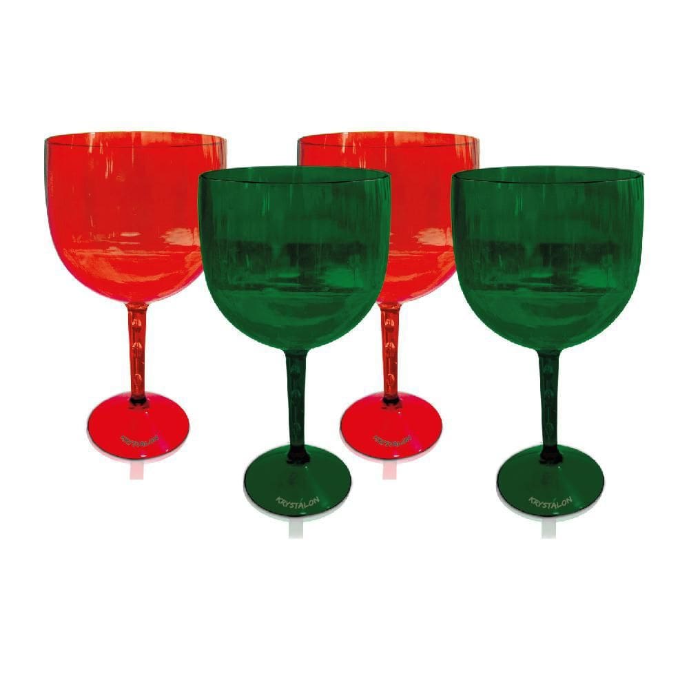 Kit 4 Taças Verde E Vermelho Translúcido Acrílico Ps