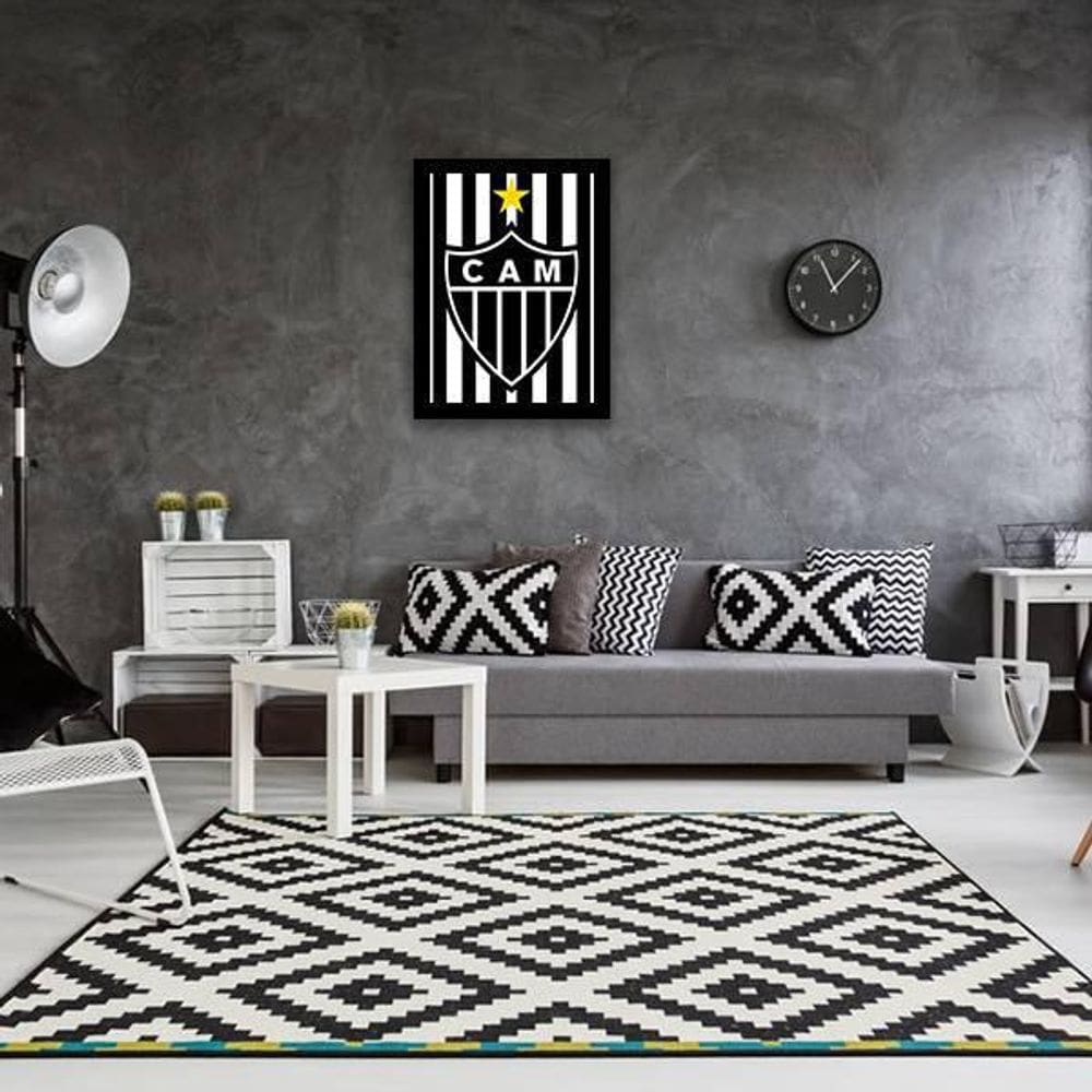 Quadro Decorativo Escudo Atlético Mg Fundo Listrado