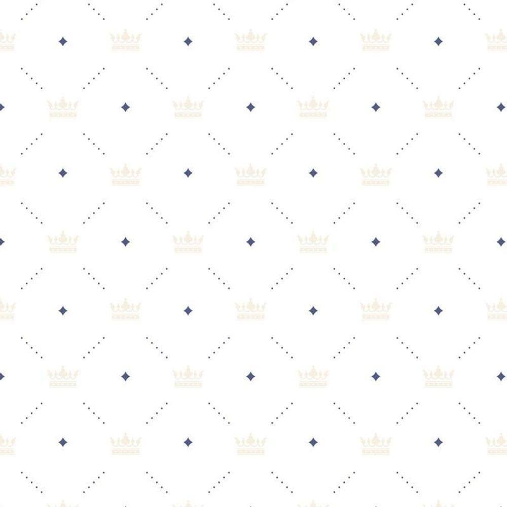 Papel De Parede Branco E Azul Com Coroa Infantil Adesivo