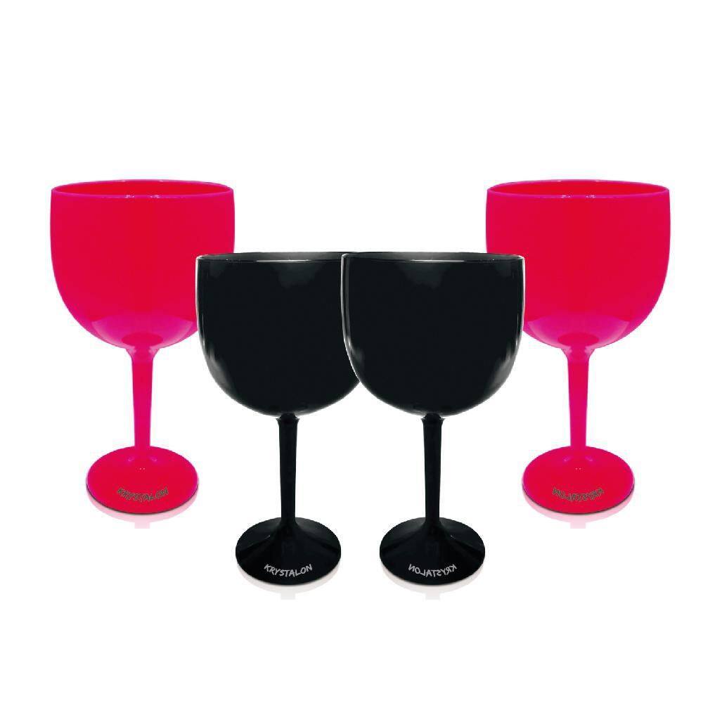 Kit 4 Taças Gin Preta E Rosa Acrílico Poliestireno