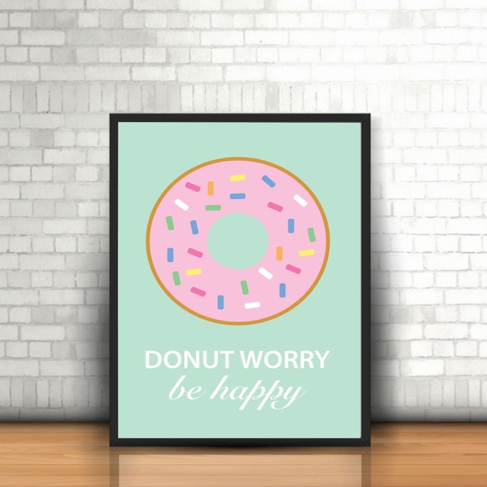 Quadro Moldura Tumblr  Donut Worry Rosquinha Be Happy Frase