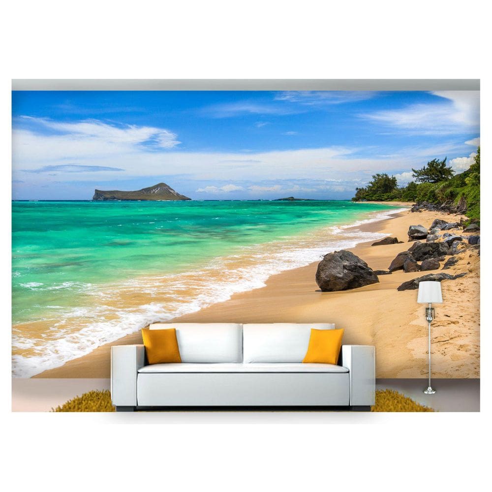 Papel De Parede Praia Mar Coqueiros Céu 3D Npr246