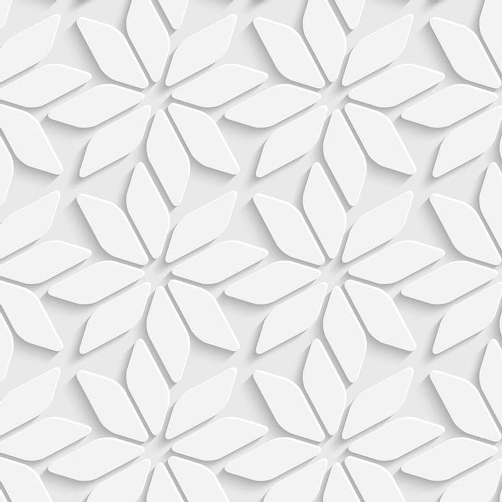 Papel De Parede 3D Floral Cinza Branco Geometrico Adesivo