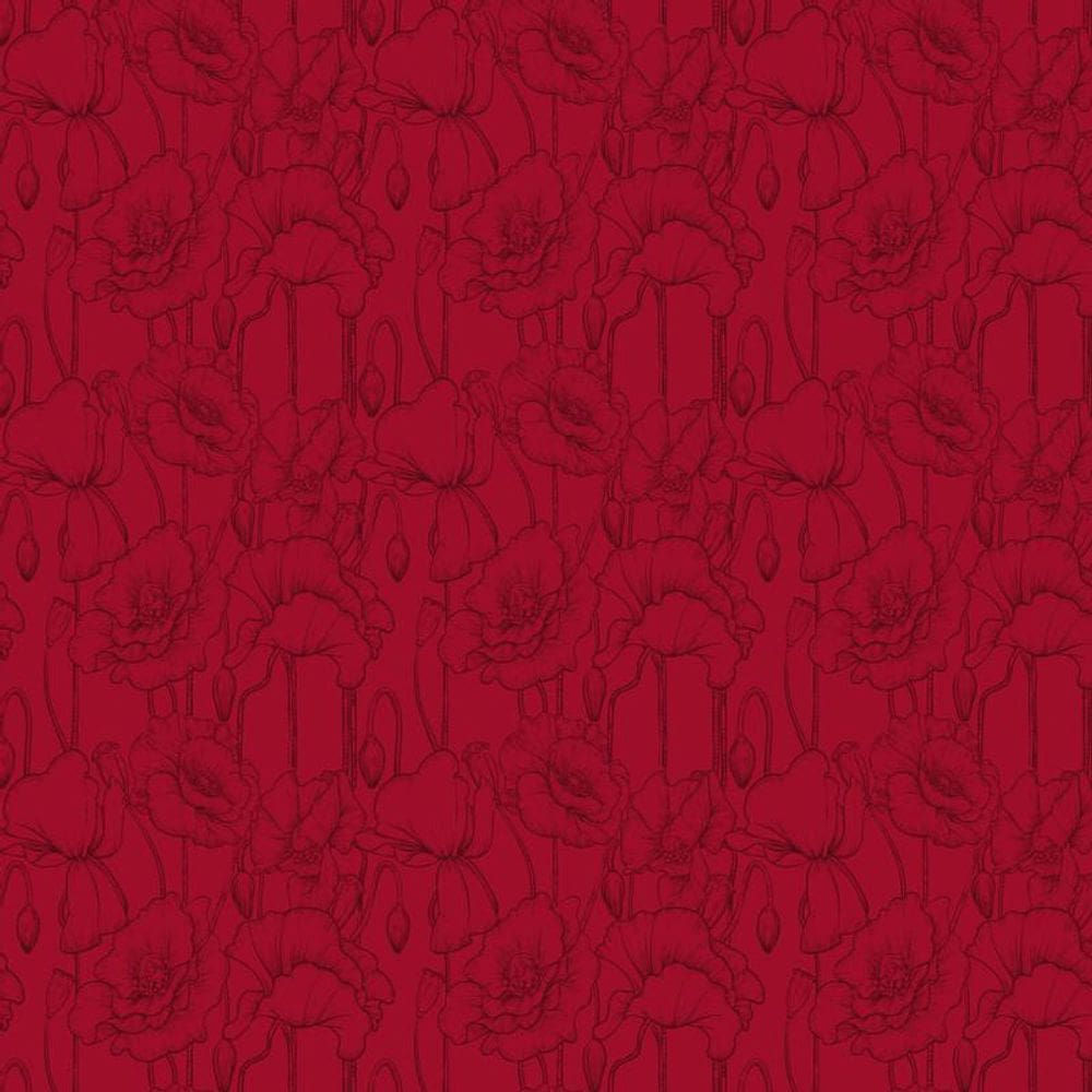 Papel De Parede Vermelho Com Desenho Flores Adesivo Sala