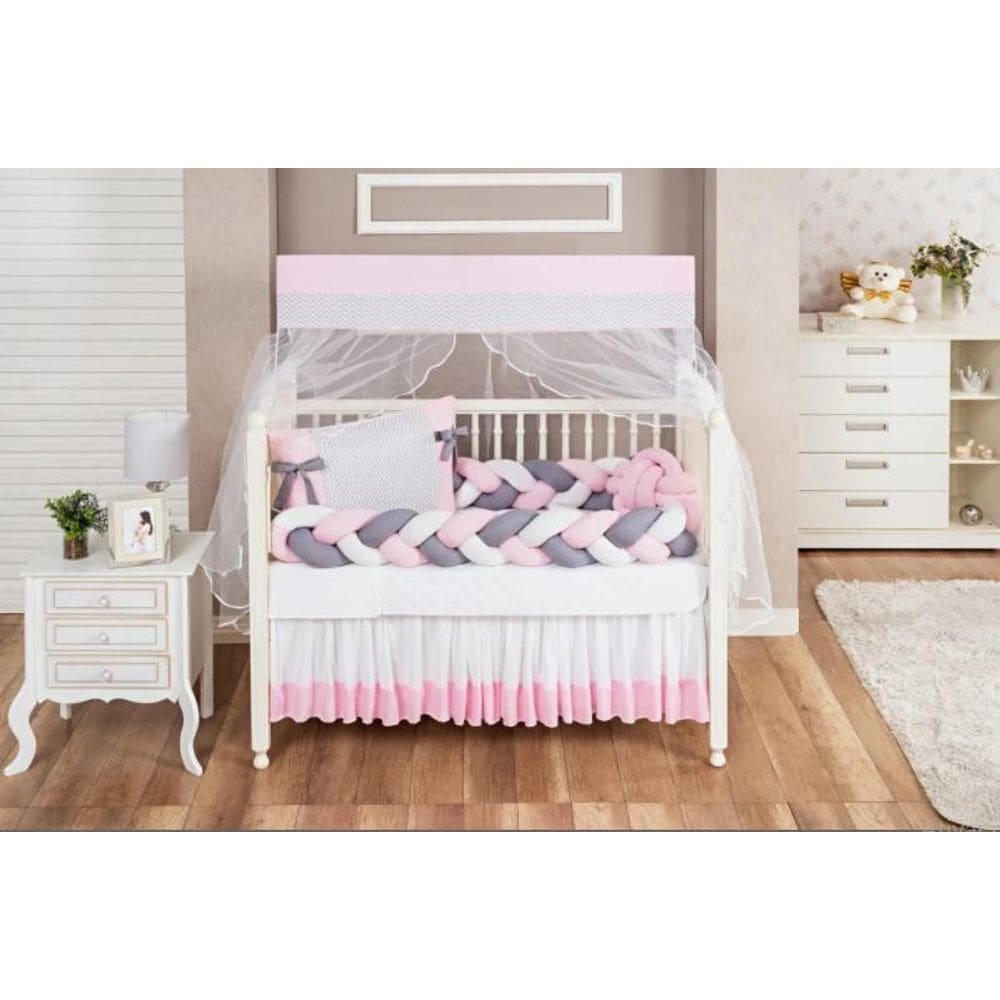 Jogo De Berço 11 Peças Rosa Claro Com Almofada Escandinava