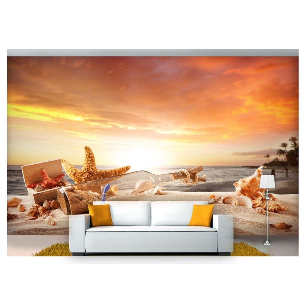 Papel De Parede Praia Mar Estrela Concha 3D Npr181