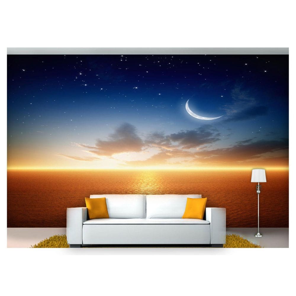 Papel De Parede Lua Noite Mar Por Do Sol 3D Lua13