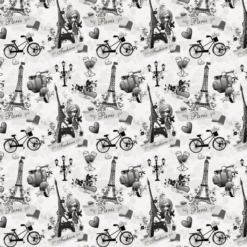 Papel De Parede Paris Fashion Amor Bicicleta Torre Eiffel
