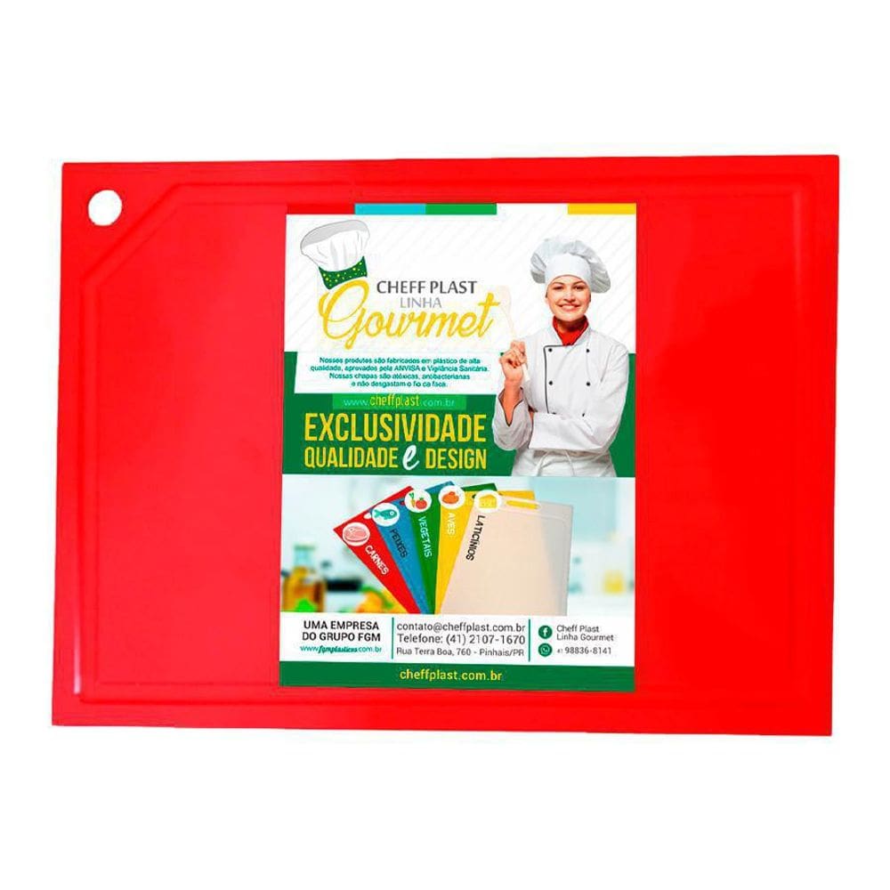 Tábua De Corte Churrasco Polietileno Vermelha 10X300X500Mm