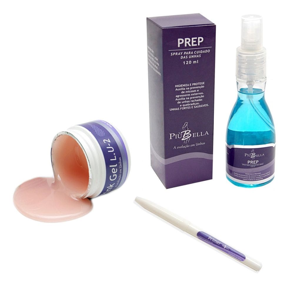 Kit Piubella Pink Gel + Caneta Primer + Prep Unhas