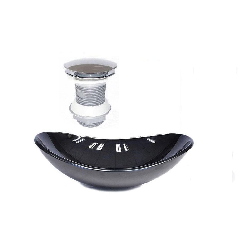 Cuba De Vidro Oval 55Cm Preta + Valvula Click