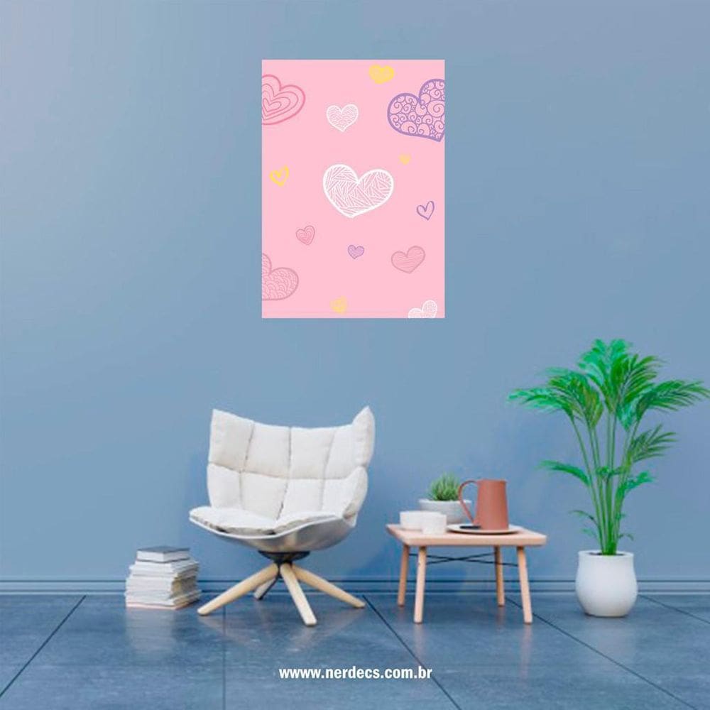 Placa Decorativa Simples Corações Rosa 20X30Cm
