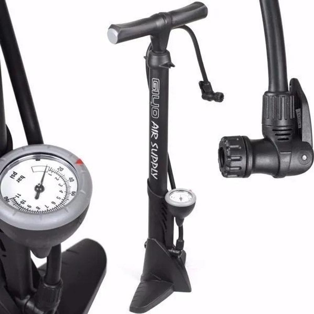 Bomba Pé Giyo Com Manômetro: Pneu Bike/Moto Cheio Rápido
