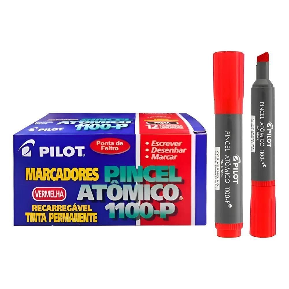 Pincel Marcador Permanente Pilot 1100-P 12Und - V Vermelho