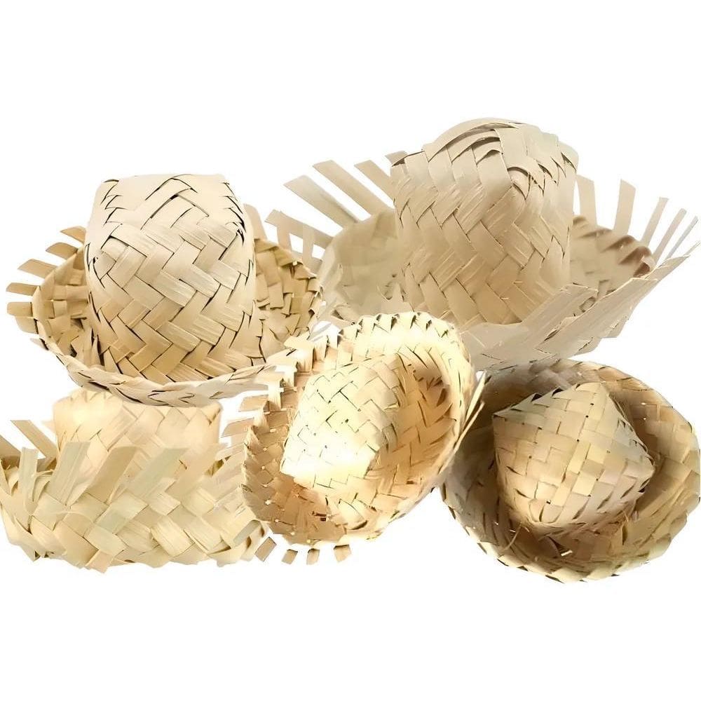 50 Mini Chapéu Palha Festa Junina Bege - Decoração E Artesan