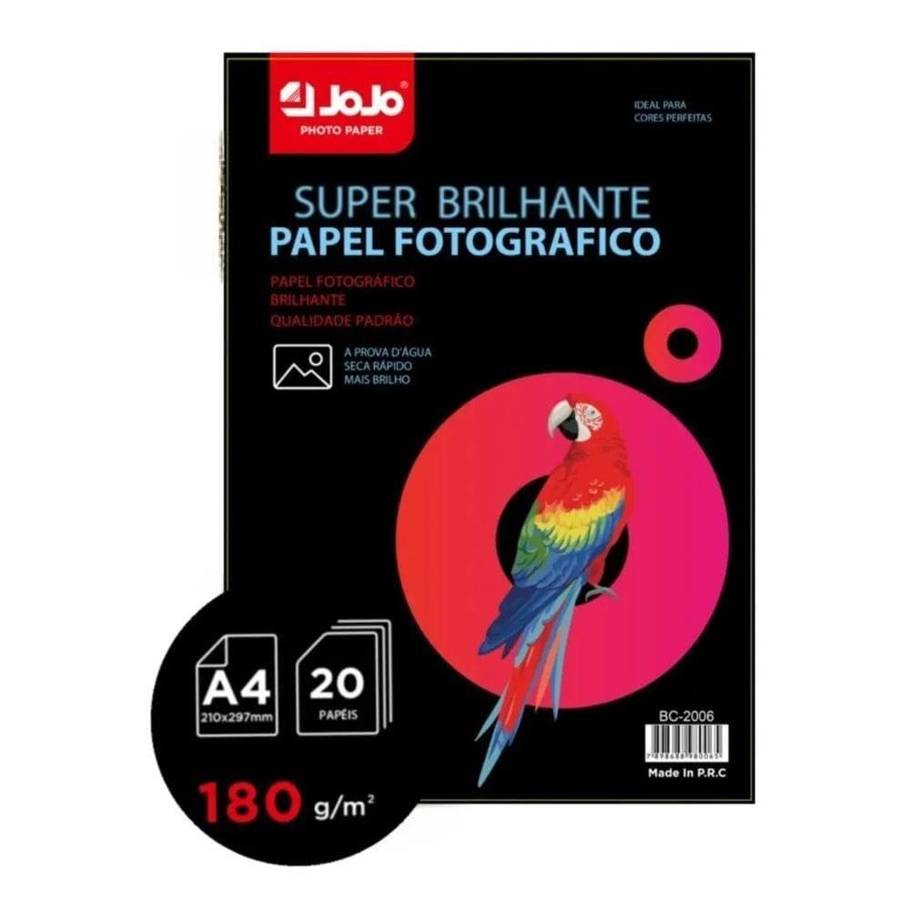 Papel Fotográfico A4 180G Glossy 100 Folhas Jojo