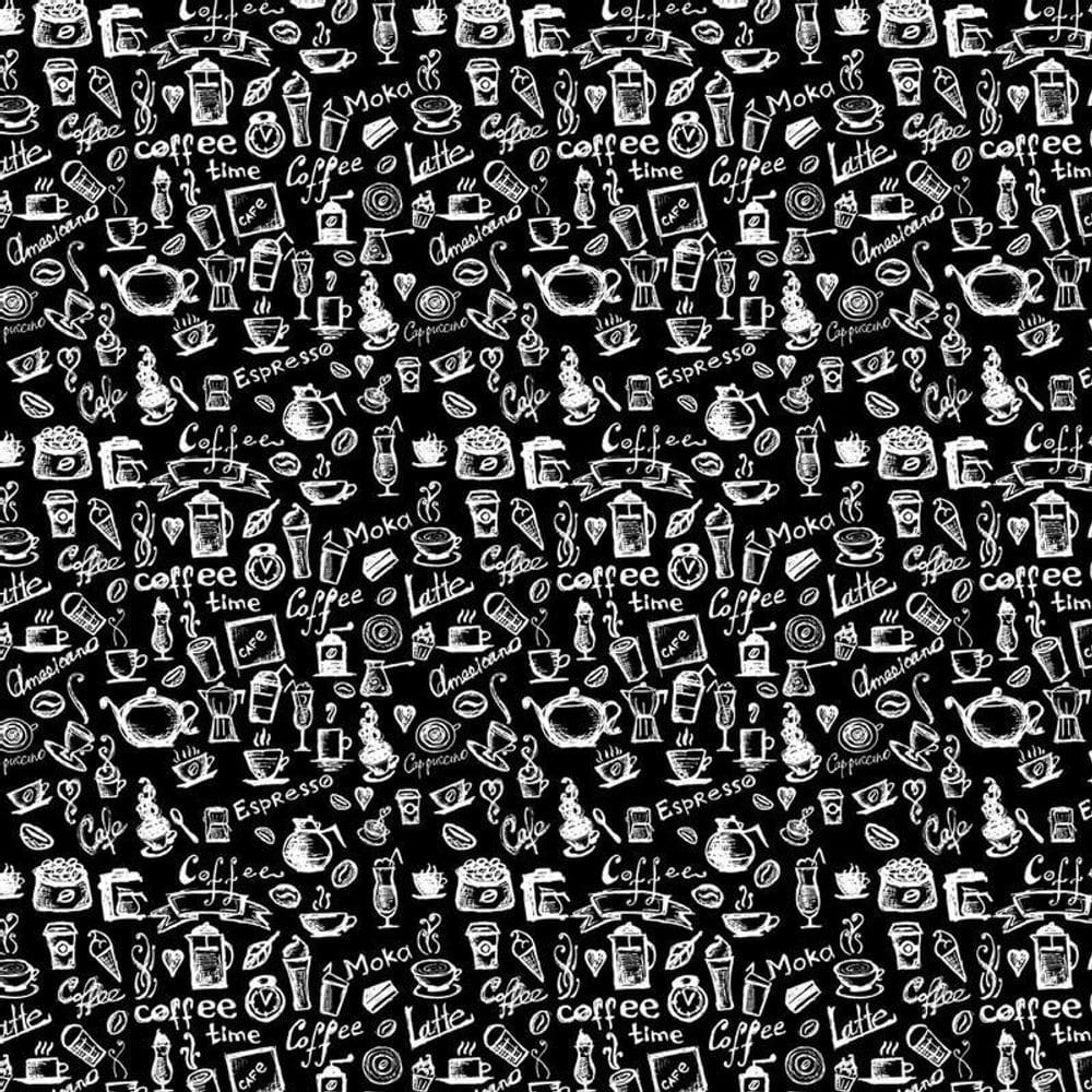 Papel De Parede Preto Com Desenhos Branco Café Espresso Chá