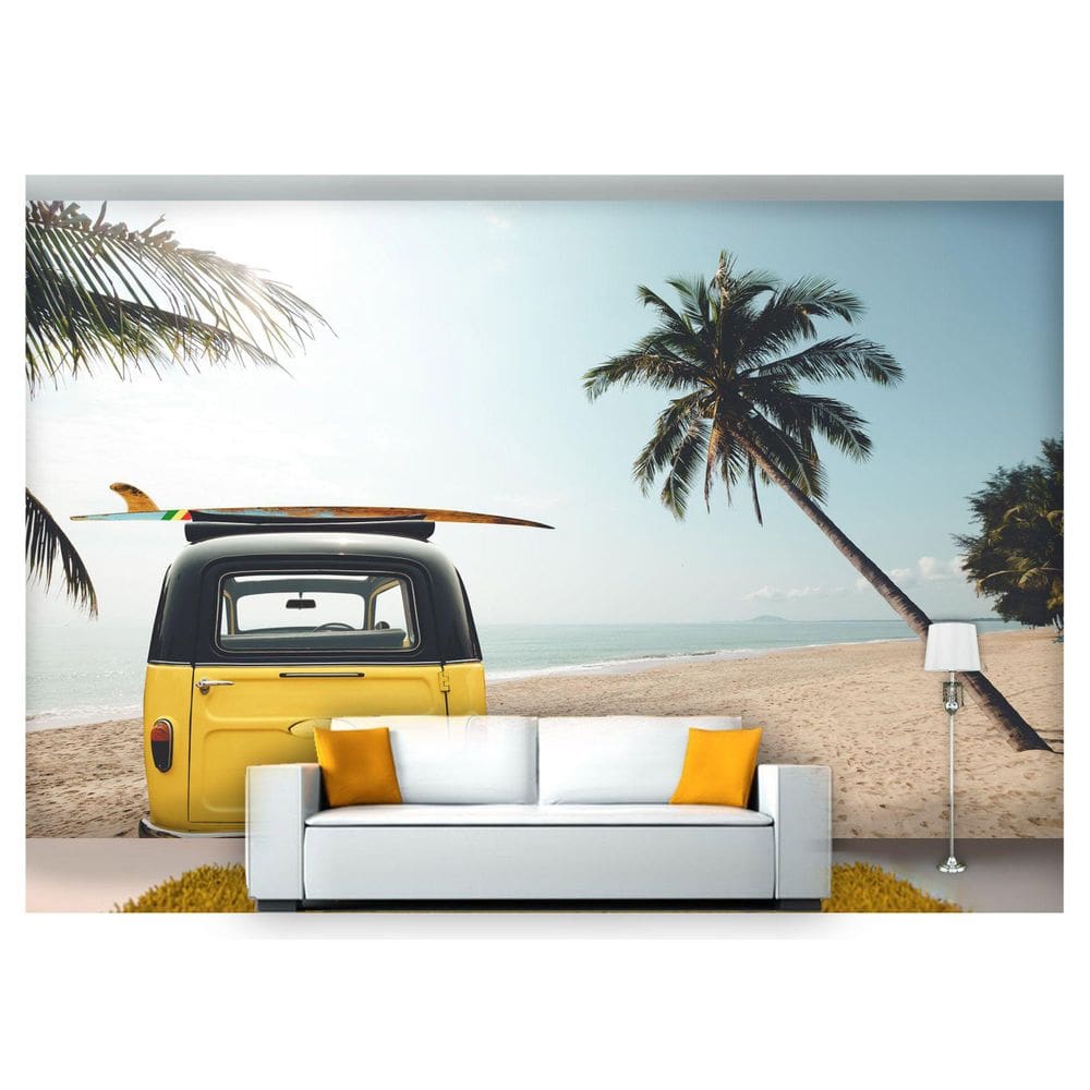 Papel De Parede Praia Mar Coqueiro Kombi 3D  Npr230