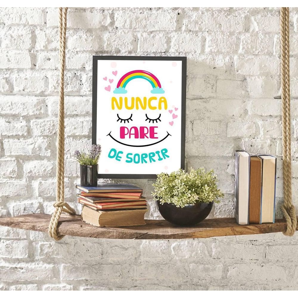Quadro Decorativo Nunca Pare De Sorrir 34x23cm