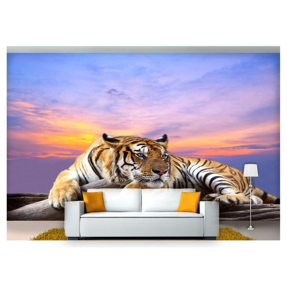 Papel De Parede Animais Tigre Por Do Sol 3D Anm119