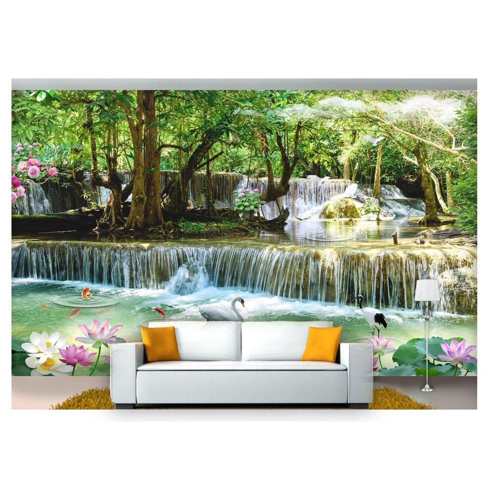 Papel De Parede Cachoeiras Animais Pássaros 3D 7,50M² Xch12