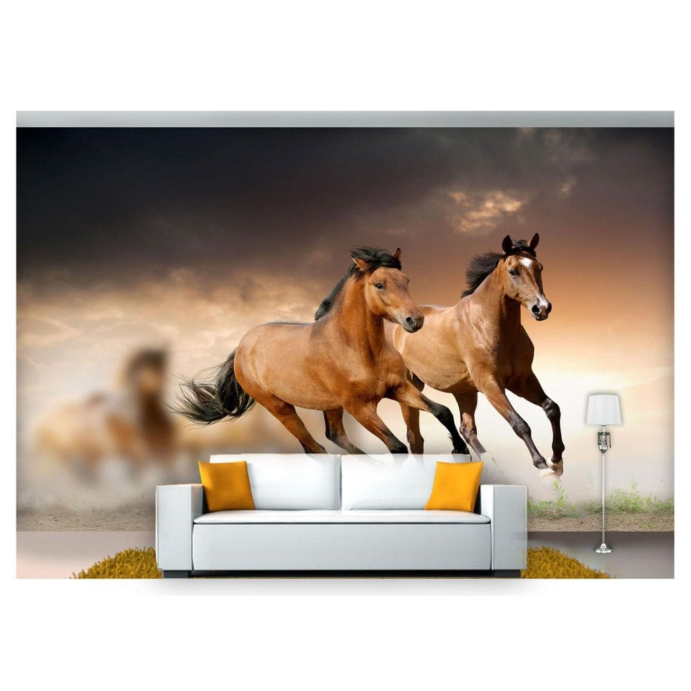 Papel De Parede Animais Cavalos Campo Areia 3D Anm99