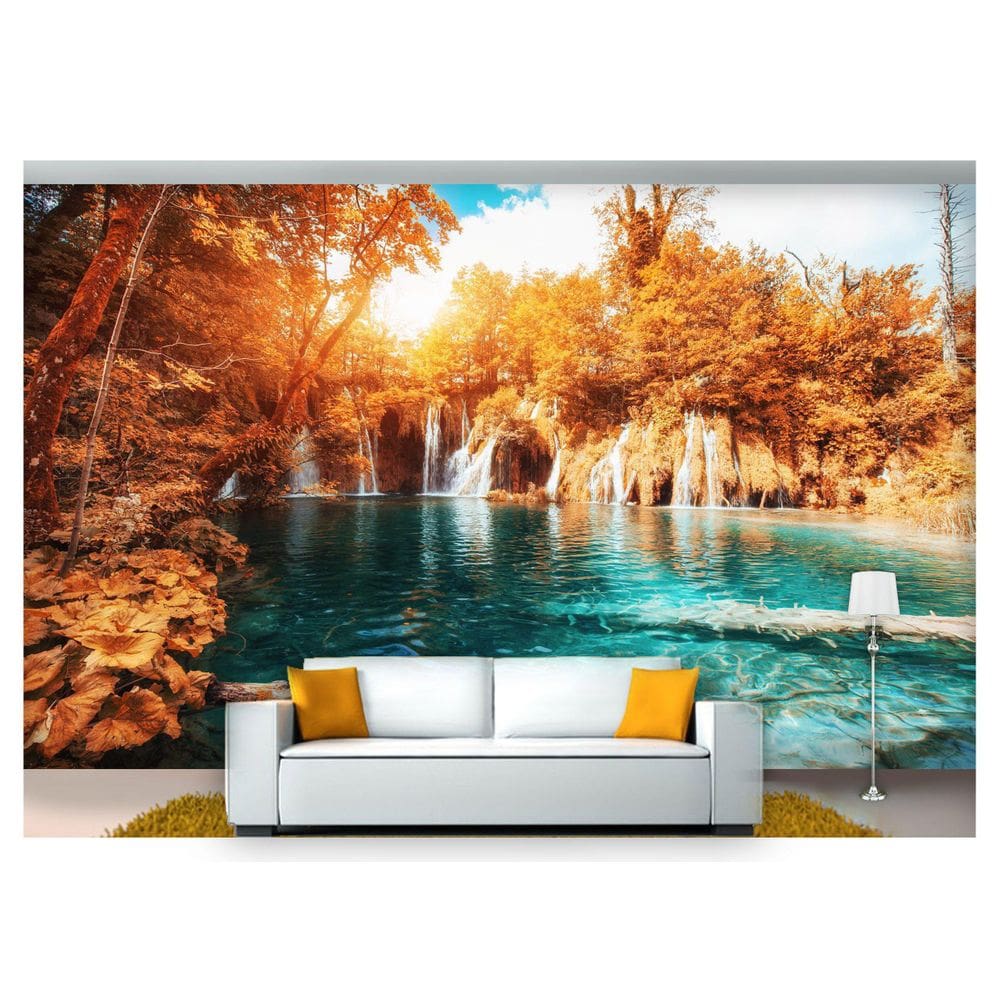Papel De Parede Cachoeira Natureza Outono 3D Nch174