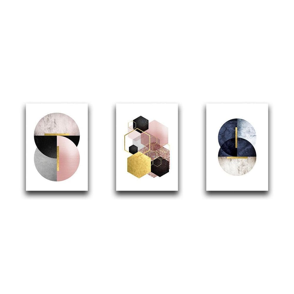 Placas Decorativas Quadros Geométricos 3 Peças Mdf