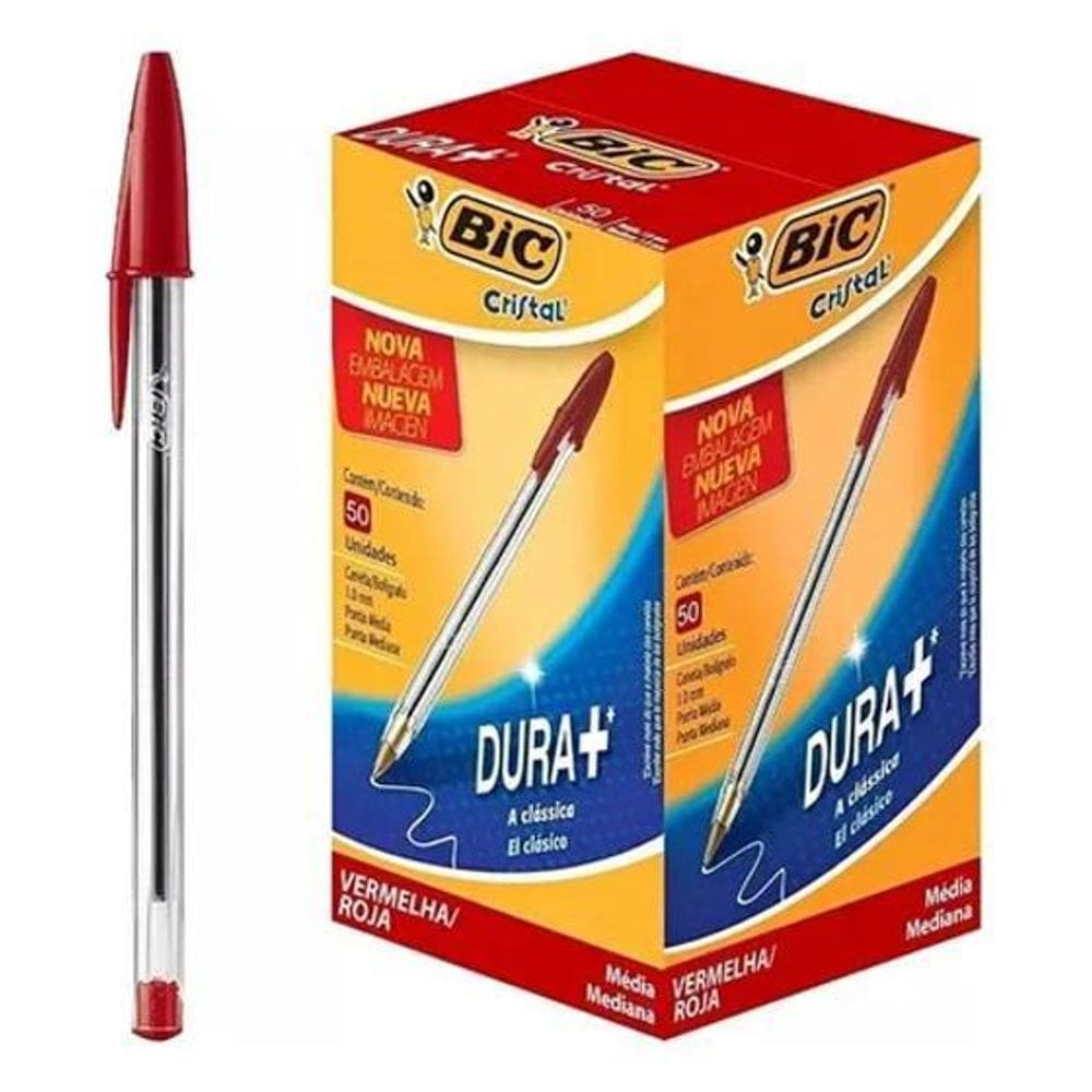 Bic Cristal Vermelha 50Un: Escrita Suave E Duradoura