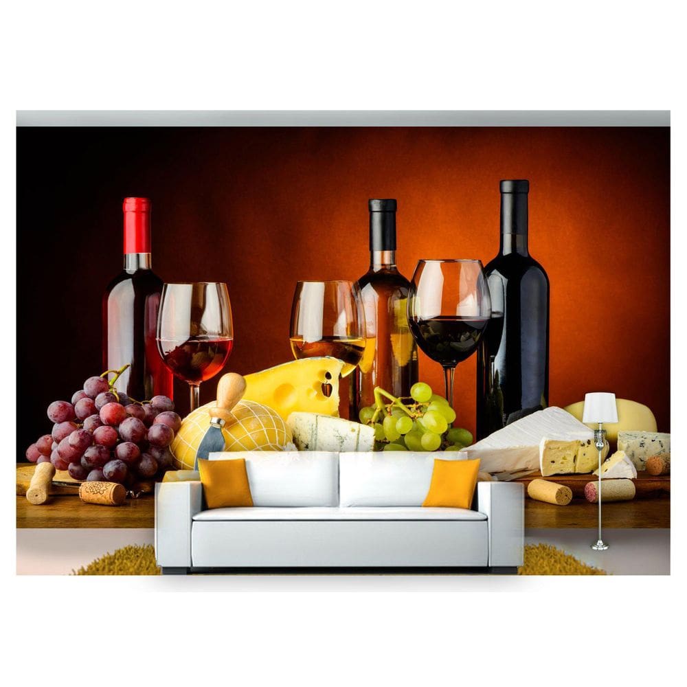 Papel De Parede Vinho Petiscos Pão Uva 3D Al214