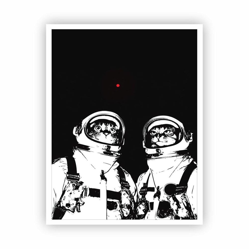Quadro Tumblr Gato Astronautas Ponto Vermelho - Com Moldura