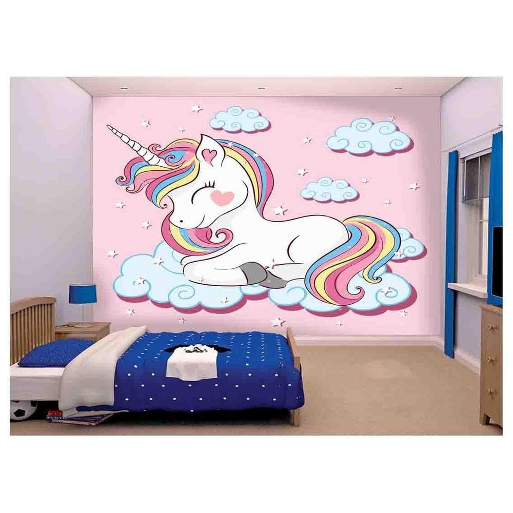 Papel De Parede Infantil Unicórinios Rosa 3D Azs187