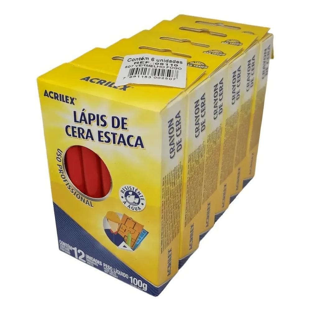 72 Lápis Giz Cera Estaca Acrilex Vermelho