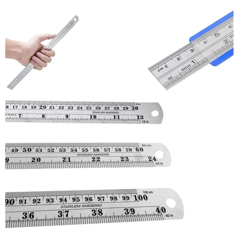 Kit Réguas Aço Inox 30Cm 60Cm 1M Flexível Precisão