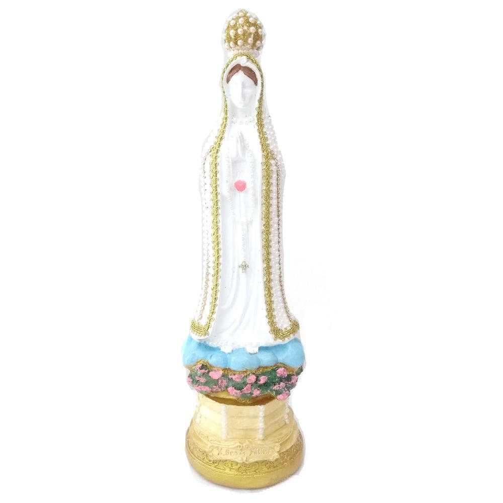 Imagem Nossa Senhora De Fátima Com Pérolas Strass Gesso 30cm
