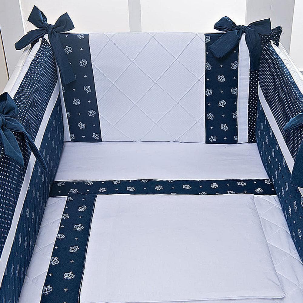 Kit Para Mini Berço 7 Peças Coroa Azul Marinho