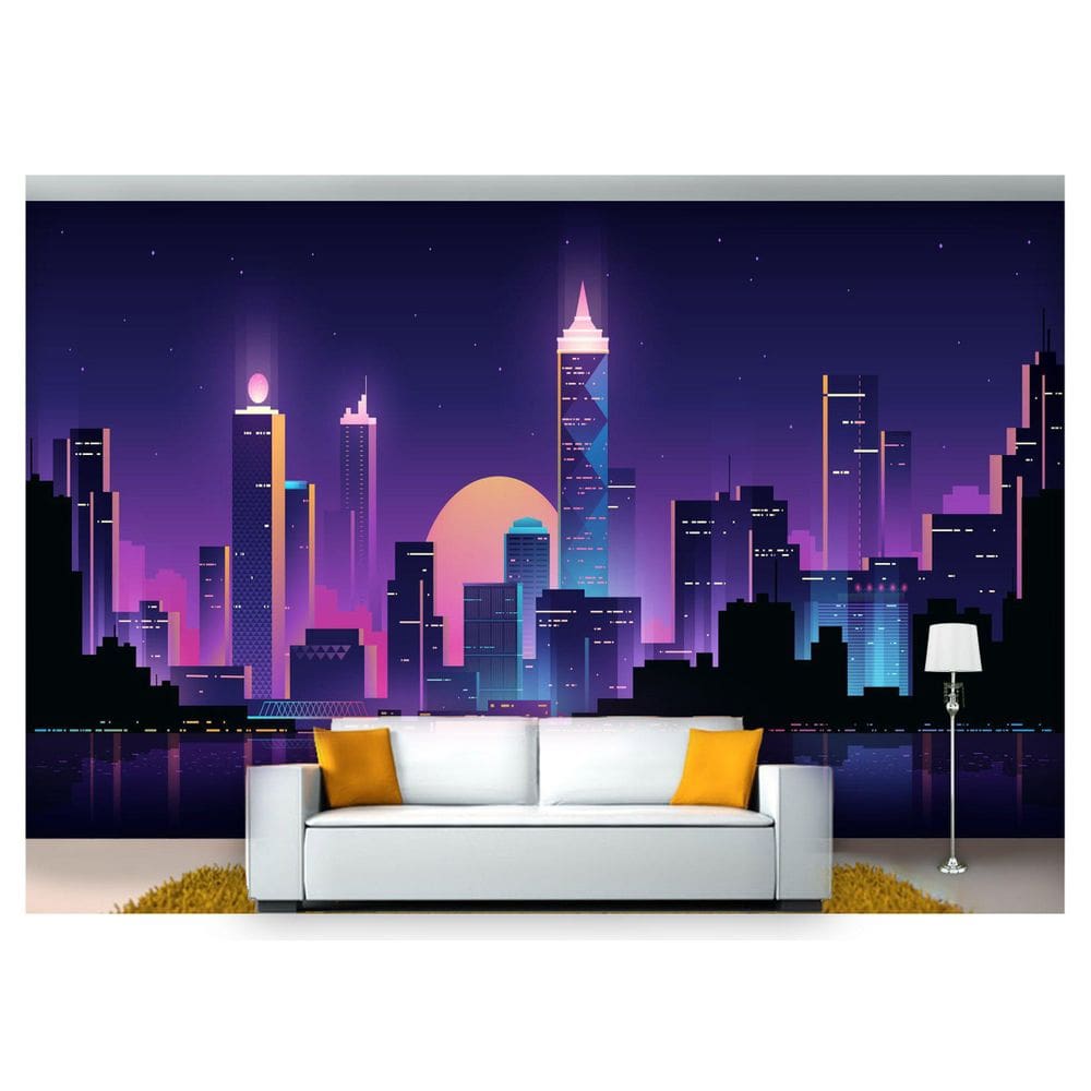 Papel De Parede Cidade Prédios Retrô Wave 3D 6M² Ncd232