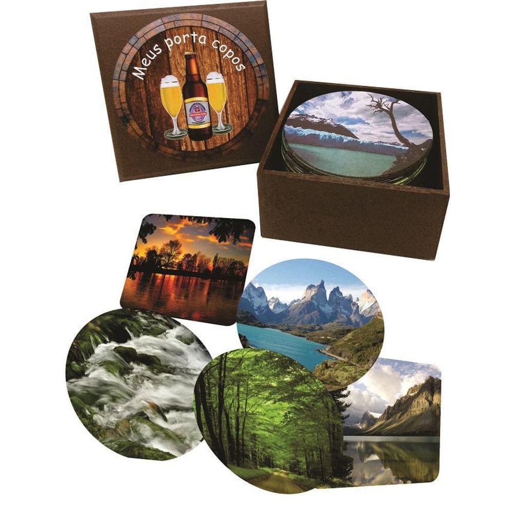 Caixa Com 30 Porta Copos Com Estampas De Paisagem