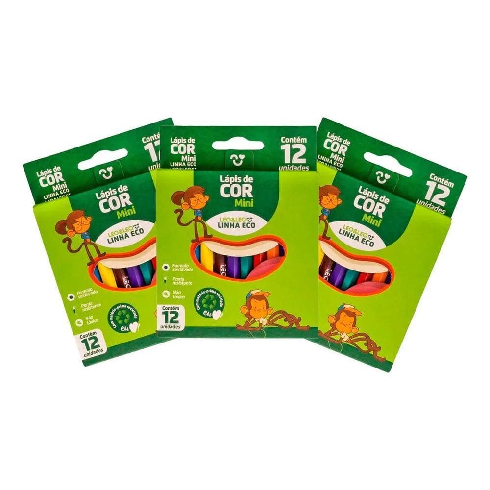 Lápis Mini 12 Cores Leo&Leo Ecológico Sextavado