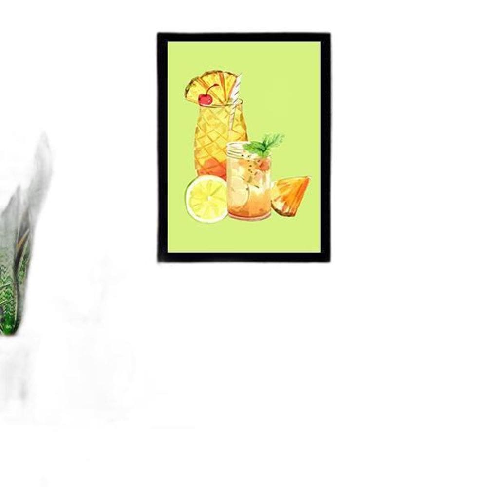 Quadro Decorativo Ilustração Sucos Naturais Verde 34x23cm