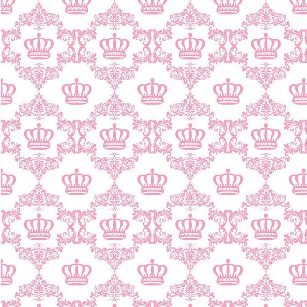 Papel Parede Coroa Rosa Claro Fundo Branco Adesivo Infantil