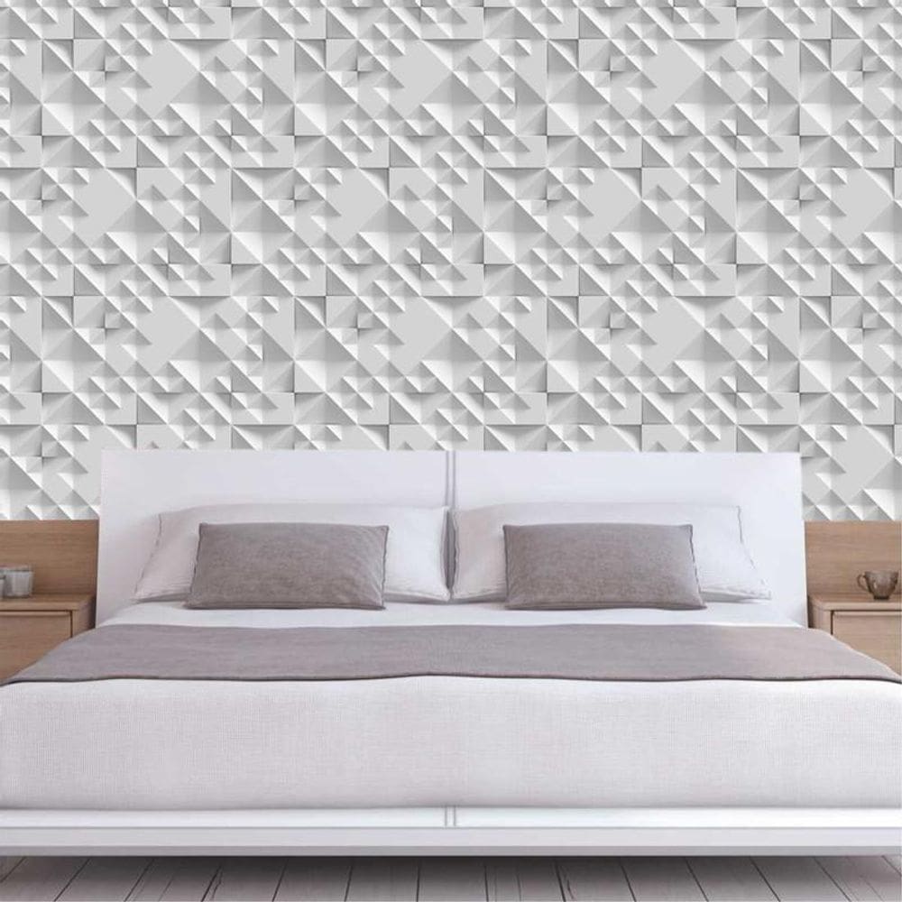 Papel De Parede Quadrados Geométrico Cinza 3D Autocolante